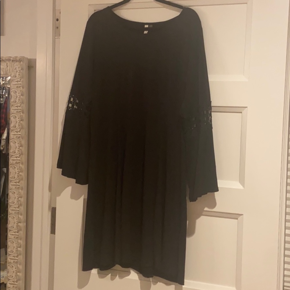 Black Shift Dress with Bell Sleeves